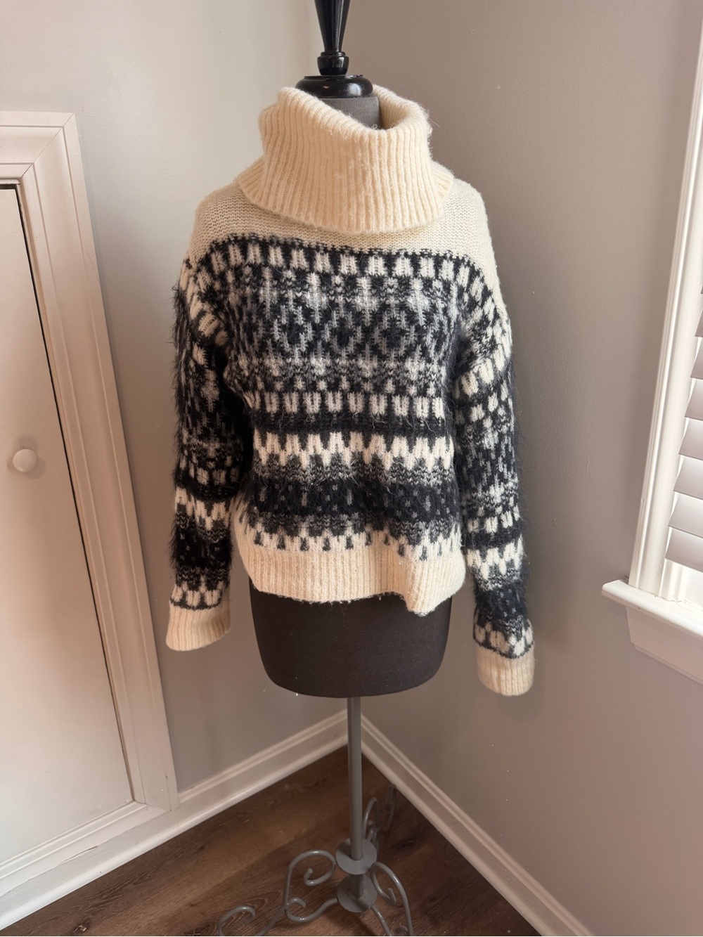 Universal Thread Cream and Black Fair Isle Turtleneck Sweater